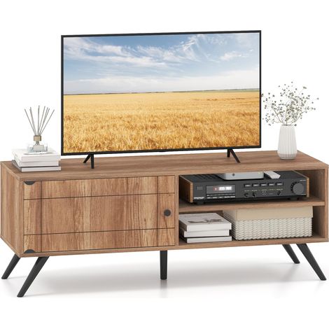 COSTWAY Mobile Tv 55 Pollici Televisore Tavolino Mobiletto Supporto Armadietto Stand Porta Soggiorno Salotto Camera Letto Sala Basso Terra Piedini Ante Scompa (1/5)