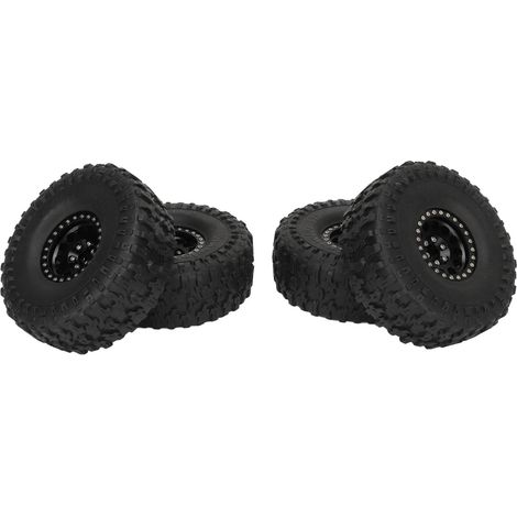 Lot de 4 pneus en caoutchouc de 1,9 pouce pour crawler RC, jantes en alliage d'aluminium à 12 trous, moyeux de rechange pour SCX10 1/10, noir. (1/5)