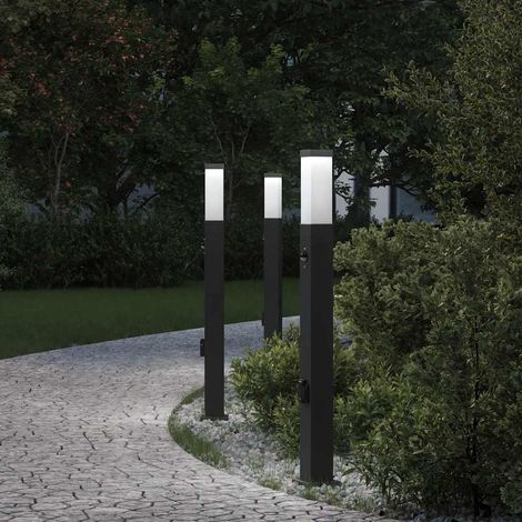 vidaXL Lampioni a paletto con sensore e presa 3 pz 80 cm neri IP44