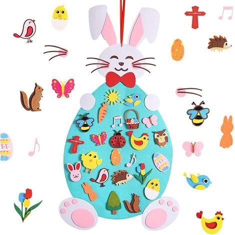 Décoration murale de Pâques en feutrine avec lapins et ornements amovibles, décorations festives de Noël pour la maison (1/5)