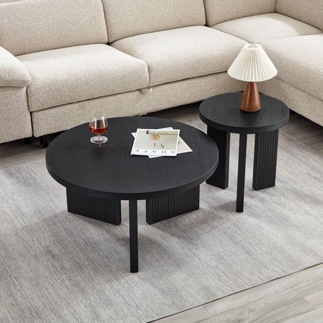 Table basse ronde 80x80x38,5 cm en MDF noir, gain de place pour salon FloraGrace (1/5)