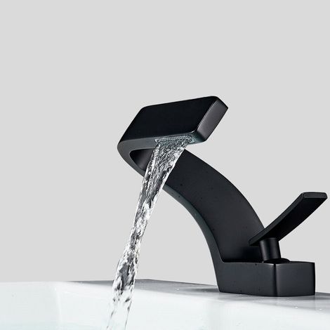 Zamery – Mitigeur de lavabo noir en laiton – Valve céramique – Arc bas – Poignée simple – Installation un trou/trois trous – Résistant à la corrosion