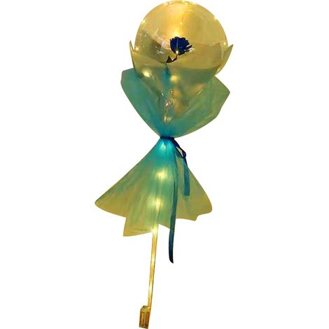 Bouquet de roses lumineuses en ballons transparents, cadeau de Saint-Valentin avec support en gaze et carton, ensemble complet bleu
