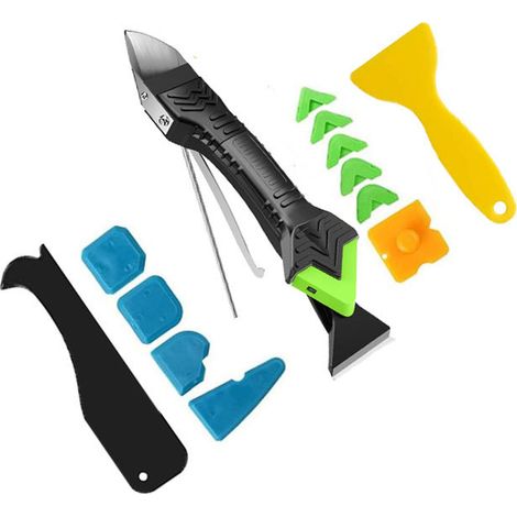 Kit Outils de Calfeutrage 12 Pièces, Grattoir Silicone Multifonction 6-en-1, Lisseur de Joint, Raclettes et Spatules pour Enlever Mastic et Lisser Silicone, Accessoire Salle de Bain et Cuisine-lsw