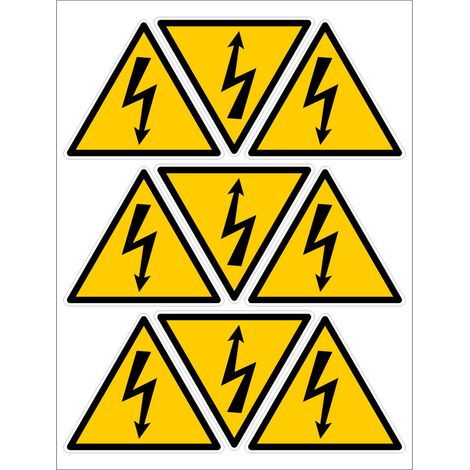 Etiquettes Danger Electrique planches autocollants différents formats NF ISO 7010 (C1544). Panneau danger électricité - Planche de 9 adhésifs 70x60 mm