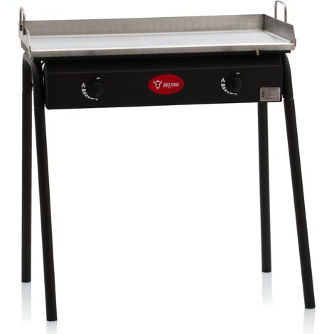 BBQ-Toro tavolo grill a gas con piastra grill in acciaio inox, fornello a gas in ghisa con 2 bruciatori