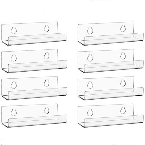 Porte-disques vinyles - Lot de 8 - Système de rangement mural - Support pour disques vinyles - Présentoir - Étagère à disques - Rangement pour vinyles - Transparent - 10 x 3,5 x 3 cm