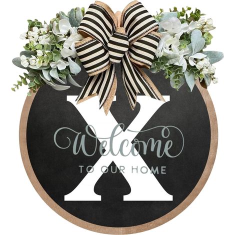 Wreath - Welcome Sign - 26 Letters - Artificial Eucalyptus Garland - Burlap Bow - Front Door Decor - 1 Piece (1/5)