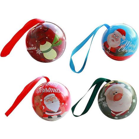 Lot de 4 boîtes cadeaux de Noël en fer-blanc en forme de boule (couleur aléatoire)-6.8X6.8CM-Random Color