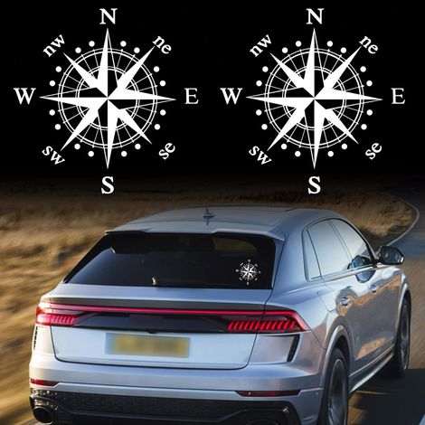 Lntyq 2 Pièces 16cm Boussole Autocollants pour Capot de Voiture Auto Boussole Graphiques Autocollants pour SUV Véhicules Tout-Terrain De Voiture Corps Porte Coffre Universel Étanche (Blanc)