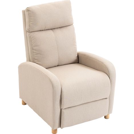 Fauteuil relax inclinable manuellement à 135° avec repose-pieds en tissu, beige (1/5)