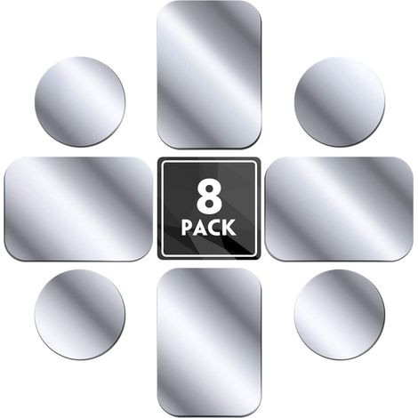 Plaques de métal Lot de 8 pour Support téléphone Voiture magnétique, Plaque de métal Mince avec Adhésif pour Aimant de téléphone - 4 Rondes et 4 Rectangles (1/5)