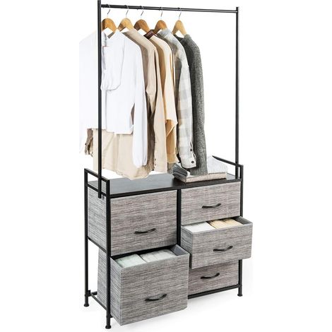 Costway – Porte-manteaux avec 5 tiroirs en tissu – Cadre en métal – Dimensions 85 x 29 x 167 cm – Pour rangement vêtements et accessoires (1/5)