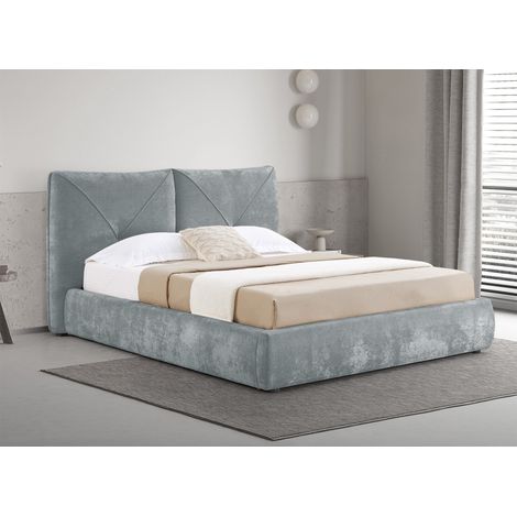 Lit coffre en tissu bouclette doux gris 160x200 cm NOAH (1/5)