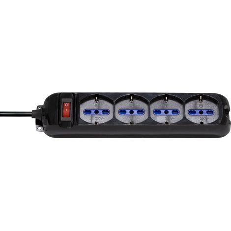 Prise multiple avec interrupteur de sécurité et câble pour prises électriques, 3500 W, 230 V, noir, 29 cm - 3 m