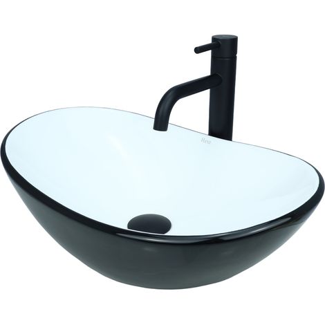 GTM Design Aufsatzwaschbecken 47 cm – Glanz Modern Waschbecken ohne Hahnloch – Elegantes Aufsatzwaschbecken Oval für Badezimmer und Gäste WC – nur Bad Waschbecken (1/5)