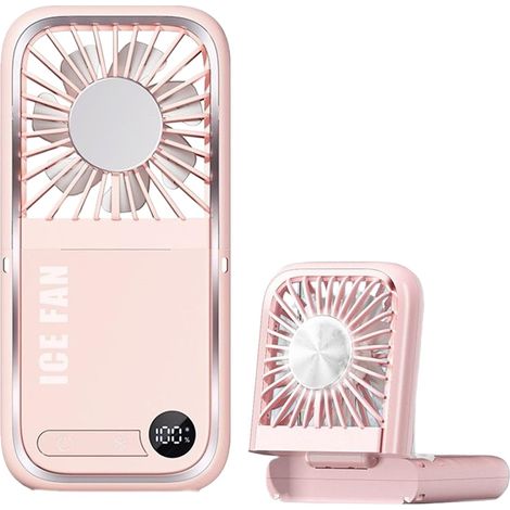 Mini ventilador portátil, 5 velocidades, plegable, recargable por USB-C con función de batería externa y enfriamiento rápido para viajes, color rosa. (1/5)