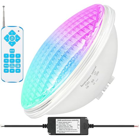 Éclairage LED RVB pour piscine 54 W PAR56 - Lampe de bain - Synchronisation externe avec télécommande - 12 V AC/DC - Étanche IP68