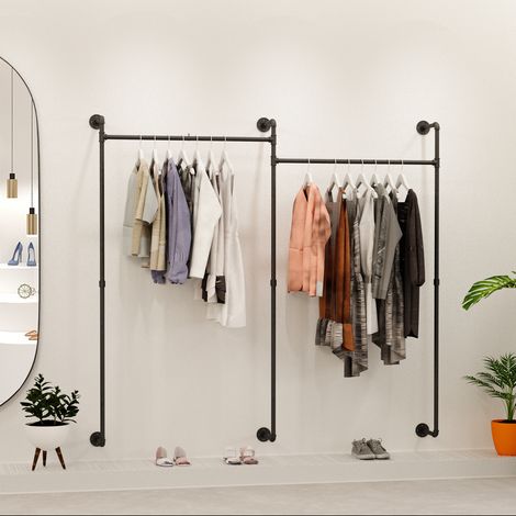UNHO Cabina Armadio Appendiabiti Guardaroba da parete Appendiabiti in Metallo Tubo Nero Industriale Loft Design 205x190cm (1/5)