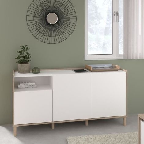 BUFFET MORPHOS - L 150 X P 40 X H 74,5 CM - DÉCOR BLANC CHENE - 3 PORTES - PARISOT (1/5)