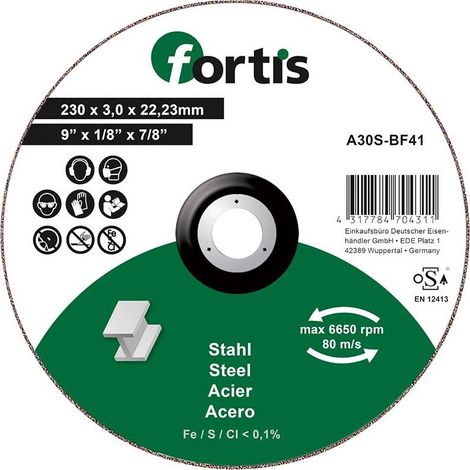 Taglio Acciaio Disco 230 X 30 Curvo Fortis