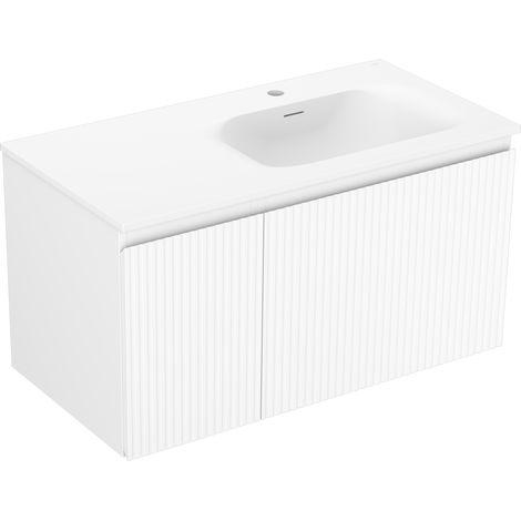 Mexen Rivel meuble de salle de bains 90 cm avec lavabo Vela à droite, 1S, 1D, rainuré, blanc mat - 91A23-09047-3-BBFF01-W23P01 (1/5)