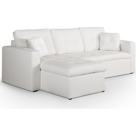 Canapé d'Angle Convertible "Corto" 221cm Blanc (1/4)