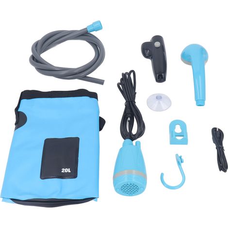 Douche de camping portable extérieure rechargeable par USB avec batterie 2200 mAh, alimentée par une batterie DC5V et un seau de 20 L. (1/5)