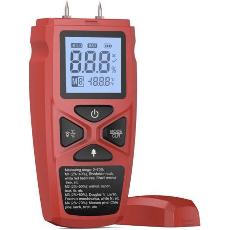 Misuratore di umidità - Rilevatore di umidità a sonda con schermo LCD - per pareti, legno e altri materiali da costruzione - 4 modalità di misurazione (1/5)