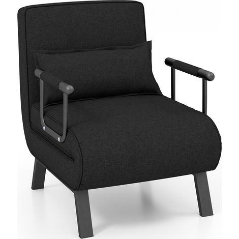 Divano letto trasformabile con schienale regolabile in 6 posizioni cuscino rimovibile, Divano chaise lounge Nero (1/4)