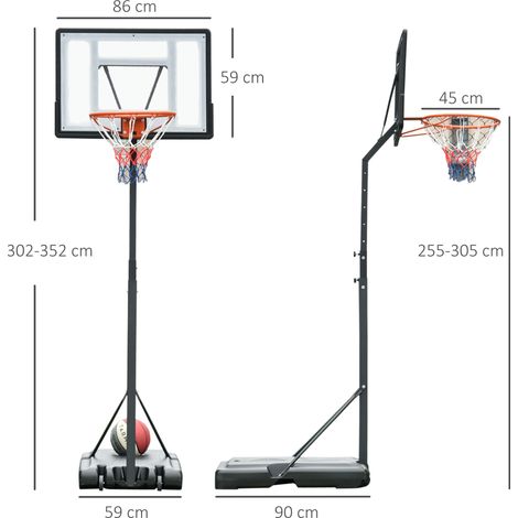 Basketballkorb Outdoor mit Ständer, 255–305cm Höhenverstellbar Basketballständer mit Rollen, Basketball-Backboard Ständer, Basketballanlage, Stahl (1/5)