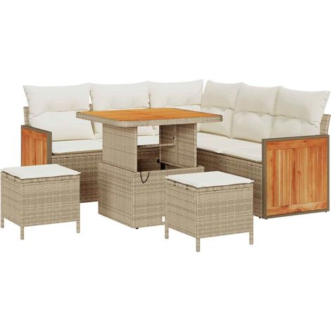 Garden Sofa Set with Cushion 9 pcs Beige and Cream Poly Rattan vidaXL