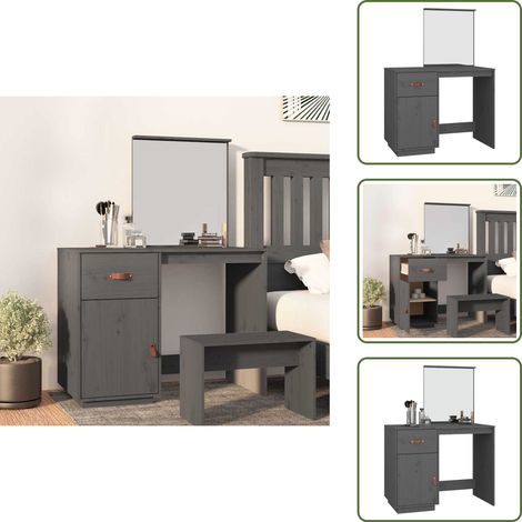 Coiffeuse Gris 95x50x134 cm Bois de pin massif - Coiffeuse - Meuble Salle De Bain - Table Maquillage - Commode - Armoire Rangement