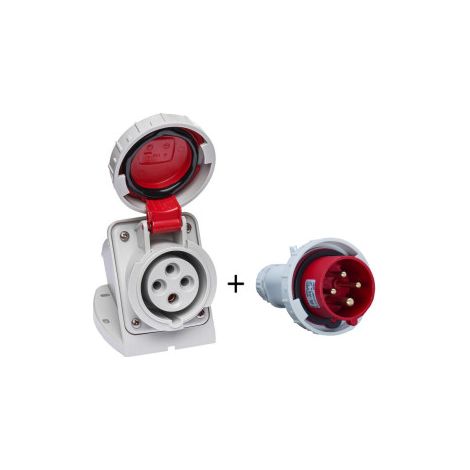 Digital - Prise de Courant Europu00e9enne socle 3P+T 16A + Fiche mu00e2le - 380V IP 67 - Ru00e9f. : 51712+51812 (1/5)