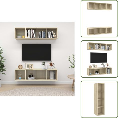 TV-Wandschränke 2 Stk. Sonoma-Eiche Holzwerkstoff - TV Schrank - Wandschrank - Holzschrank - Sonoma Eiche - Regal (1/5)