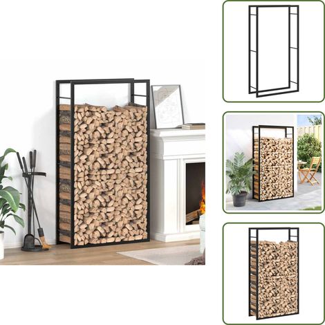 Portant de bois de chauffage Noir mat 80x28x154 cm Acier - Support Bois De Chauffage - Porte-buches - Stockage Bois - Rangement Bois - Cheminée (1/5)
