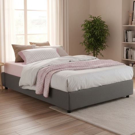 Dmora - Cama matrimonial Deusep, Cama contenedor con revestimiento de tela, 100% Made in Italy, Apertura frontal, con colchón Cm 160x200 incluido, Gris (1/5)