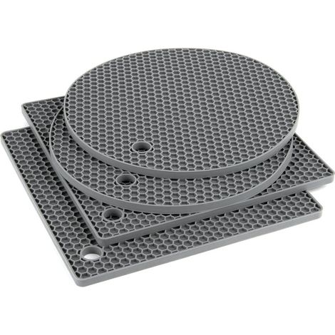 Trivets en silicone 4 pièces gris, résistant haute température, tapis anti‑brûlure pour poêle casserole, protection plan de travail cuisine, lavable lave‑vaisselle (1/5)