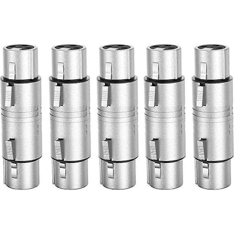 Lot de 5 adaptateurs XLR femelle-femelle, connecteur microphone 3 broches avec boîtier en alliage de zinc, adaptateur de ligne microphone (1/5)
