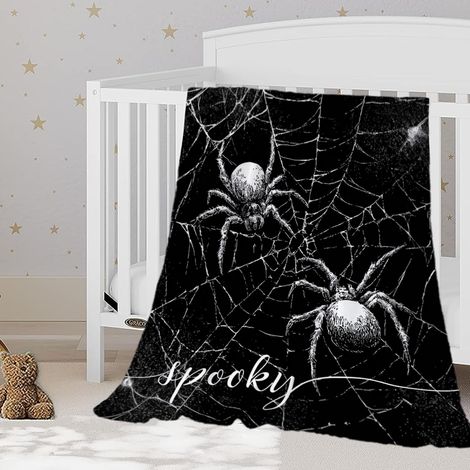 Couverture d'Halloween, petite couverture polaire douce et moelleuse avec motif araignée fantôme noire, idéale pour bébé, animal de compagnie, canapé, lit et décoration saisonnière, 70 x 100 cm (1/5)
