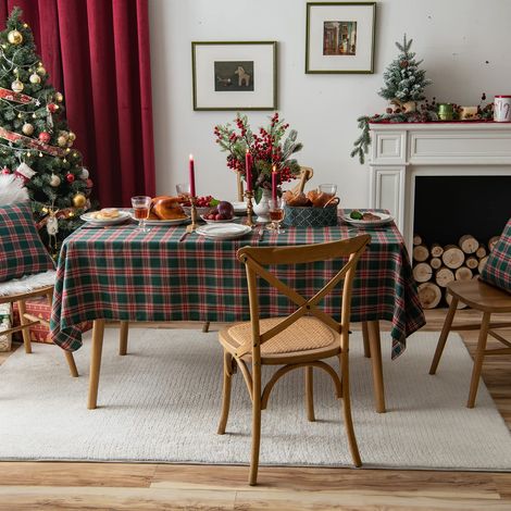 Ineasicer – Nappe rectangulaire à carreaux 140 x 180 cm – Mélange coton polyester lavable – Décoration de table Noël, fête, mariage – Rouge vert (1/5)