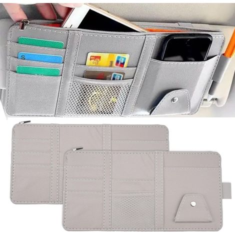 Organisateur de pare-soleil de voiture wxsp en 2 pièces, 29 x 15 cm, en cuir PU, rangement multifonctionnel pour pare-soleil