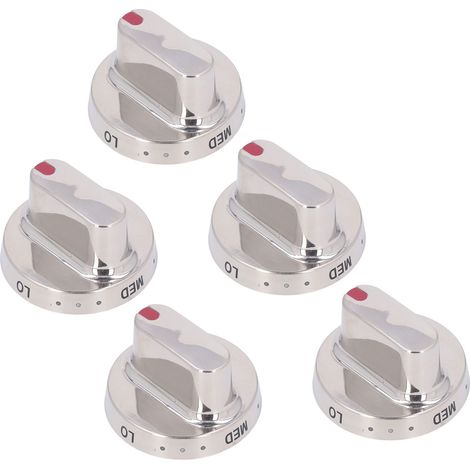Jeu de 5 boutons de cuisinière à gaz en acier inoxydable, poignées de remplacement compatibles Samsung DG64-00472A, DG64-00473A, DG64-00347A, DG64-00347B, fours FX510BGS, FX710BGS, NX58F5300SS, NX58F5 (1/5)