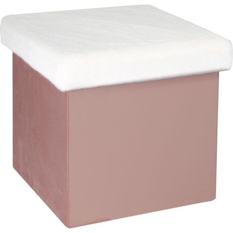 Coffre - HOME DECO KIDS - LEO - Pliable - Imitation Fourrure - Rose et Blanc (1/5)