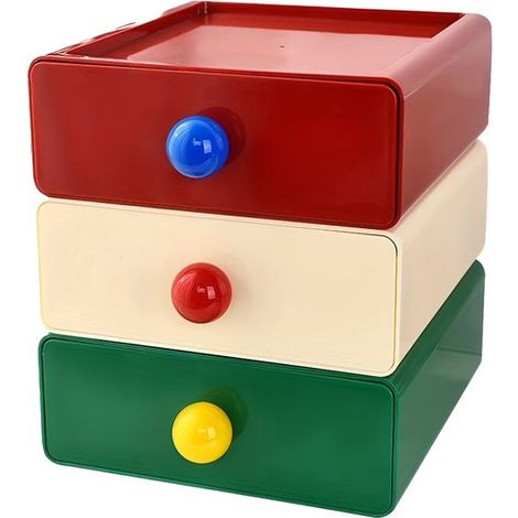 Cajas organizadoras apilables para escritorio Set de tres piezas Dopamine para organizar cosméticos, material de oficina y otros artículos.