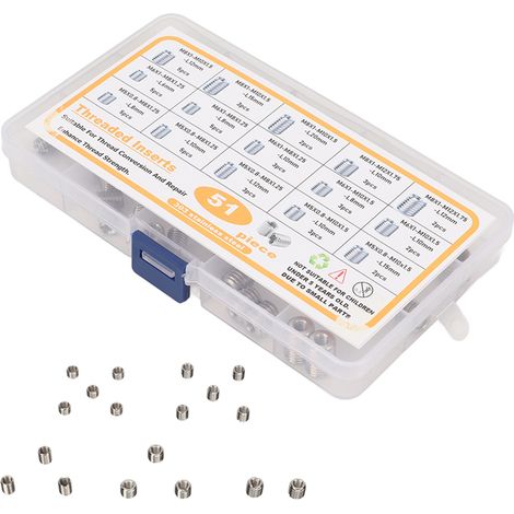 Kit de réparation de filetage 51 pièces (M5 à M8) en acier inoxydable avec boîte de rangement (1/5)