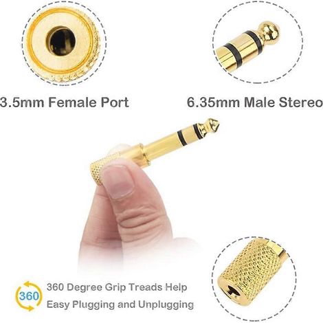 Adaptateurs, 6,35 mm (1/4 pouce) mâle vers 3,5 mm (1/8 pouce) femelle, dorés, lot de 6 (1/5)