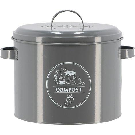 Composteur de cuisine, 27 x 27 x 1 cm, gris, en acier, équipé d'un filtre à charbon, orifices de ventilation protégés par un filtre dans le couvercle, conçu pour une utilisation intérieure et extérieu (1/5)