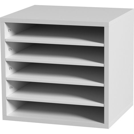 Classeur à courrier 5 compartiments, étagères ajustables, bois, 35,3 x 30,5 x 33,0 cm, blanc, certifié EPA (1/5)