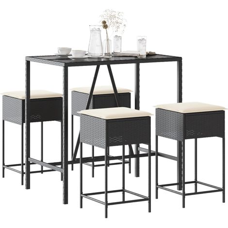 vidaXL Ensemble de bar de jardin 5 pcs avec coussins noir poly rotin (1/5)